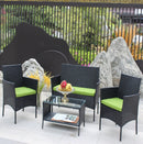 4PC Rattan Patio Furniture Set Outdoor Wicker Sofa W  Green Cushions